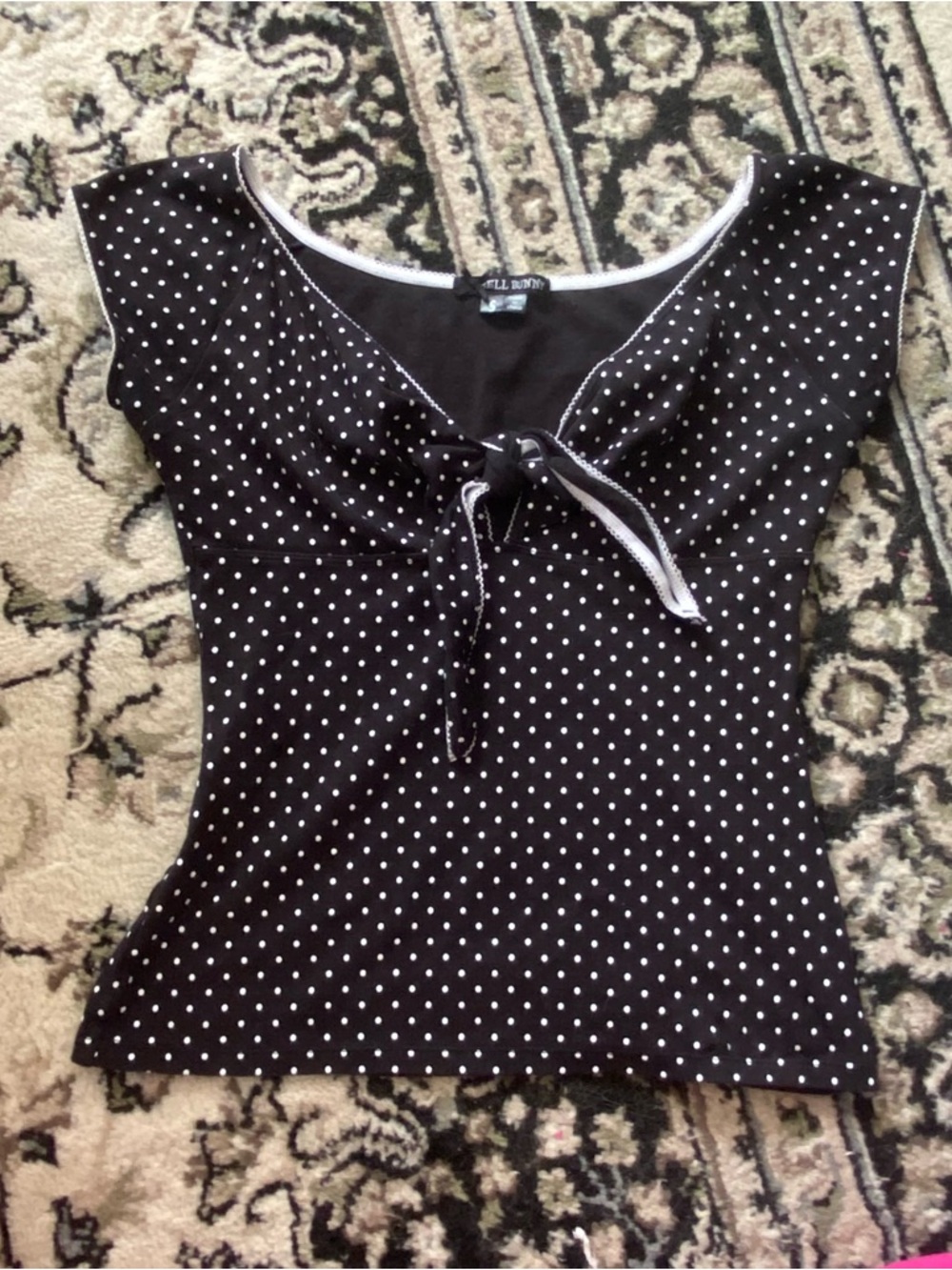 Hell Bunny Black Polka Dot Tie-Front Top
